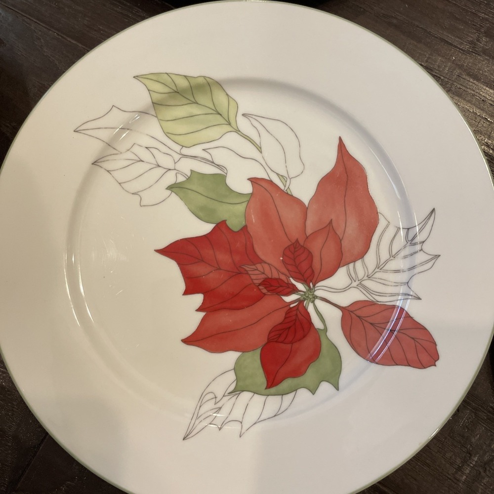 Block Spal Watercolors Poinsettia Dinner Plates Plate 1982 10.5" Set Of 4 VTG - Picture 3 of 4
